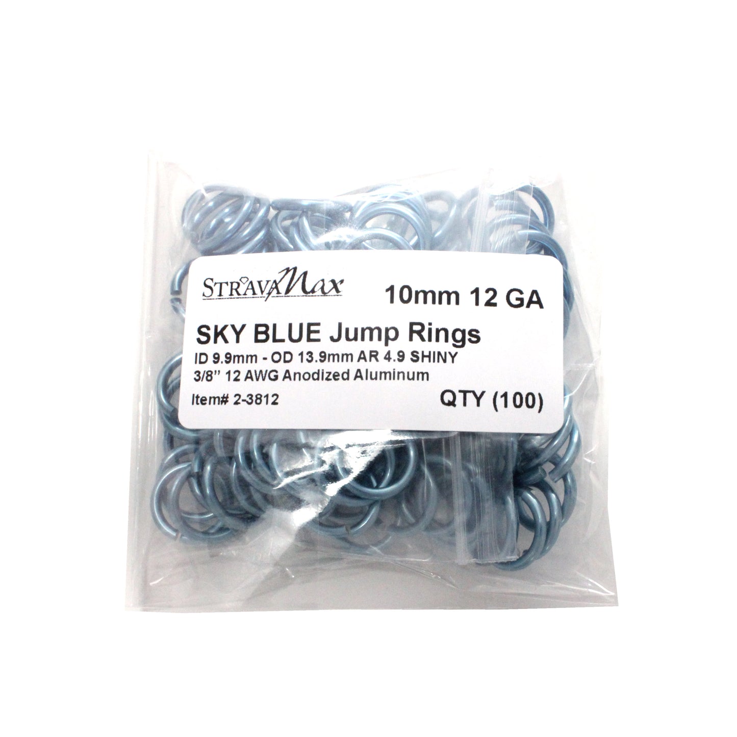 SHINY SKY BLUE 10mm 12 GA Jump Rings / 100 Pack