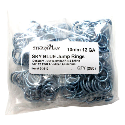 SHINY SKY BLUE 10mm 12 GA Jump Rings / 250 Pack