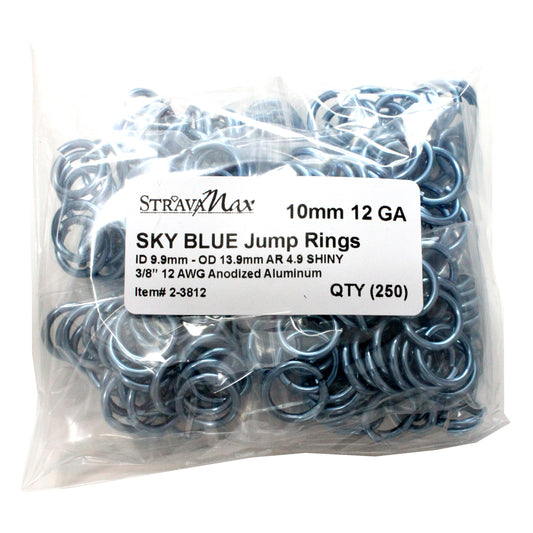 SHINY SKY BLUE 10mm 12 GA Jump Rings / 250 Pack