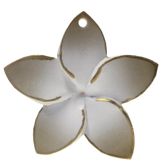 Large Plumeria Flower Charm / white with gold trim / handmade polymer clay / 50mm diameter