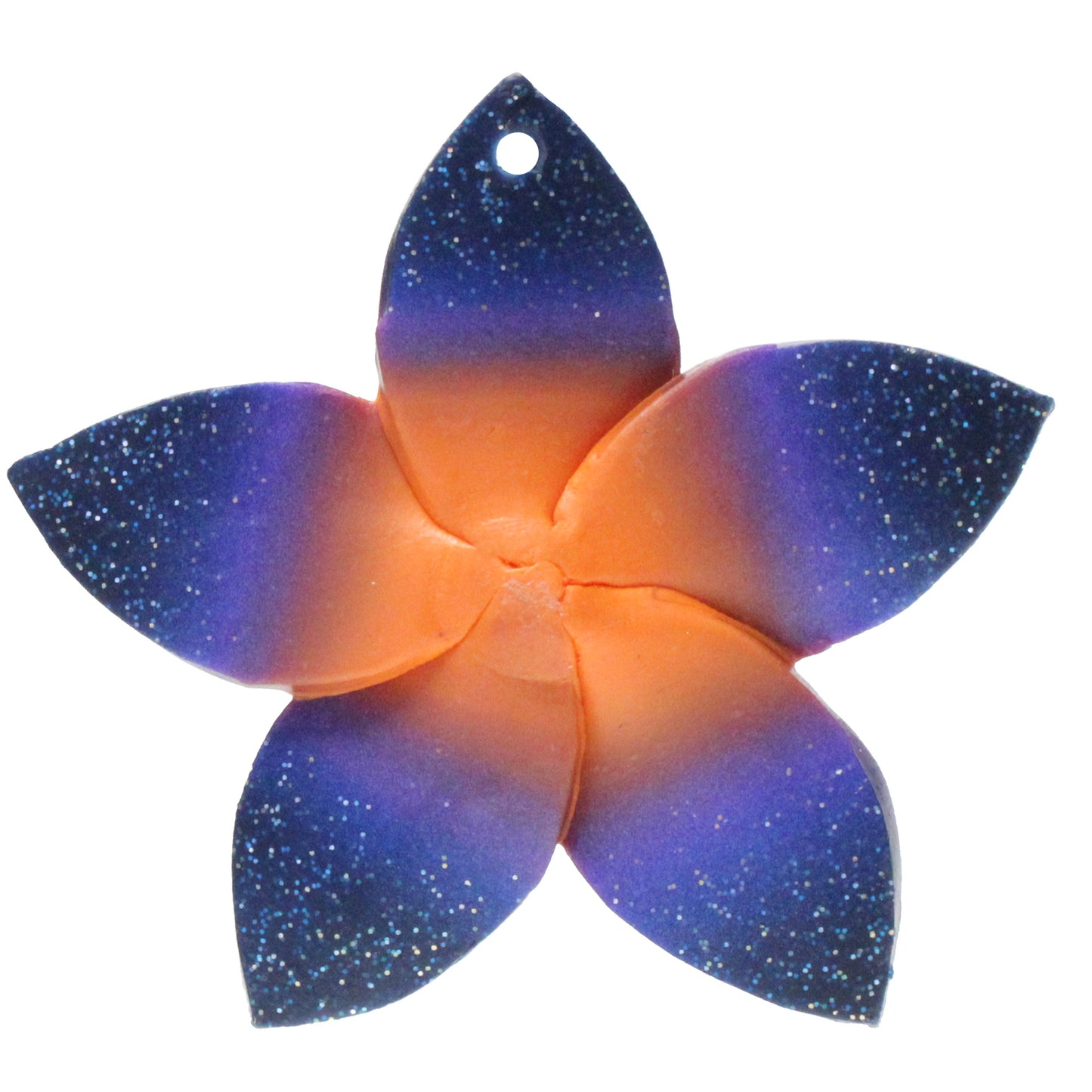 Large Plumeria Flower Charm / orange with galaxy blue trim / handmade polymer clay / 50mm diameter