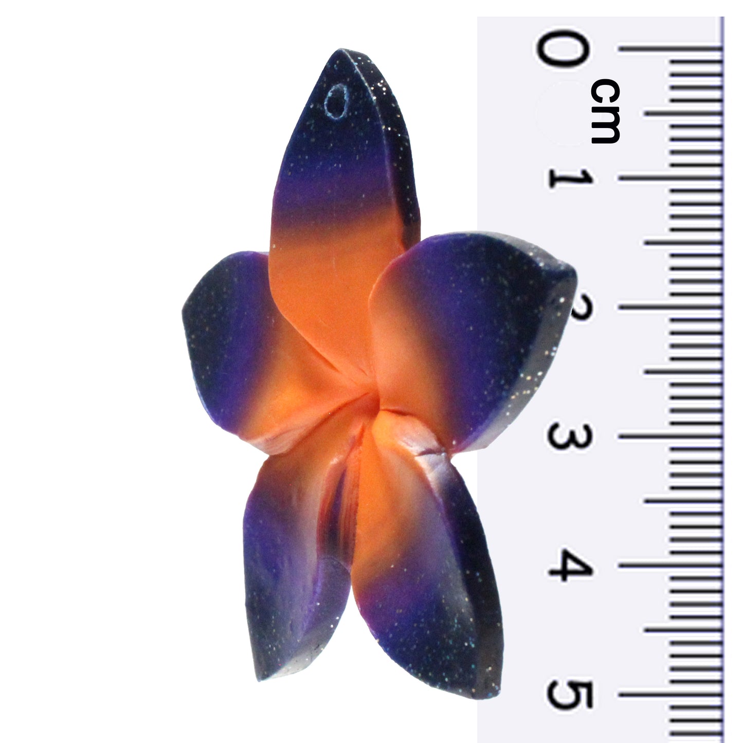 Large Plumeria Flower Charm / orange with galaxy blue trim / handmade polymer clay / 50mm diameter