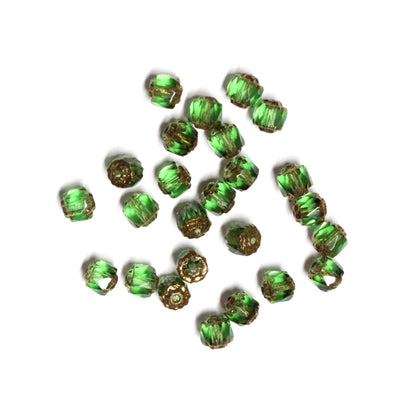 6mm Peridot Green Lantern Beads / Gold Coated Ends / 25 Bead Pack