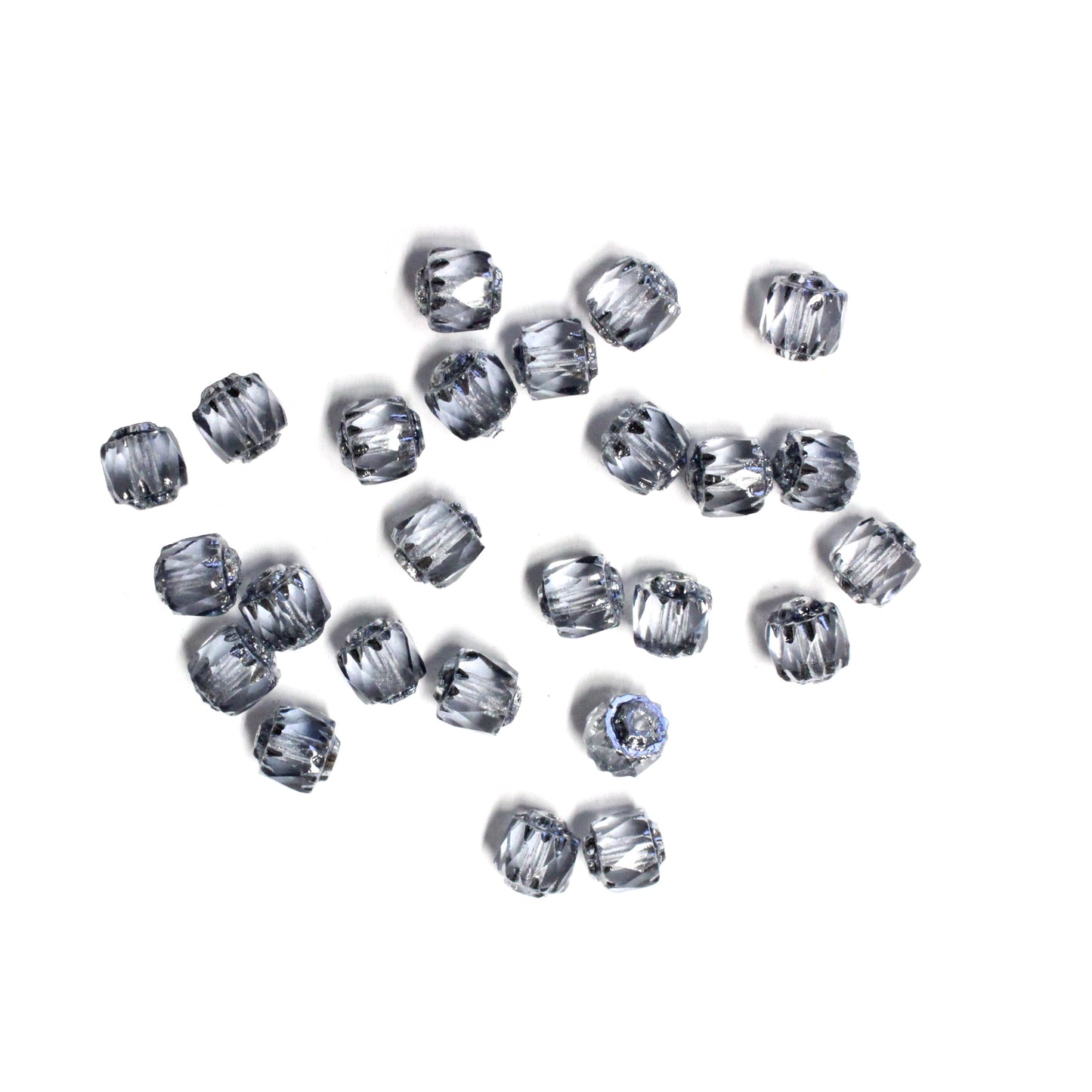 6mm Black Diamond Lantern Beads / Silver Coated Ends / 80 Bead Strand