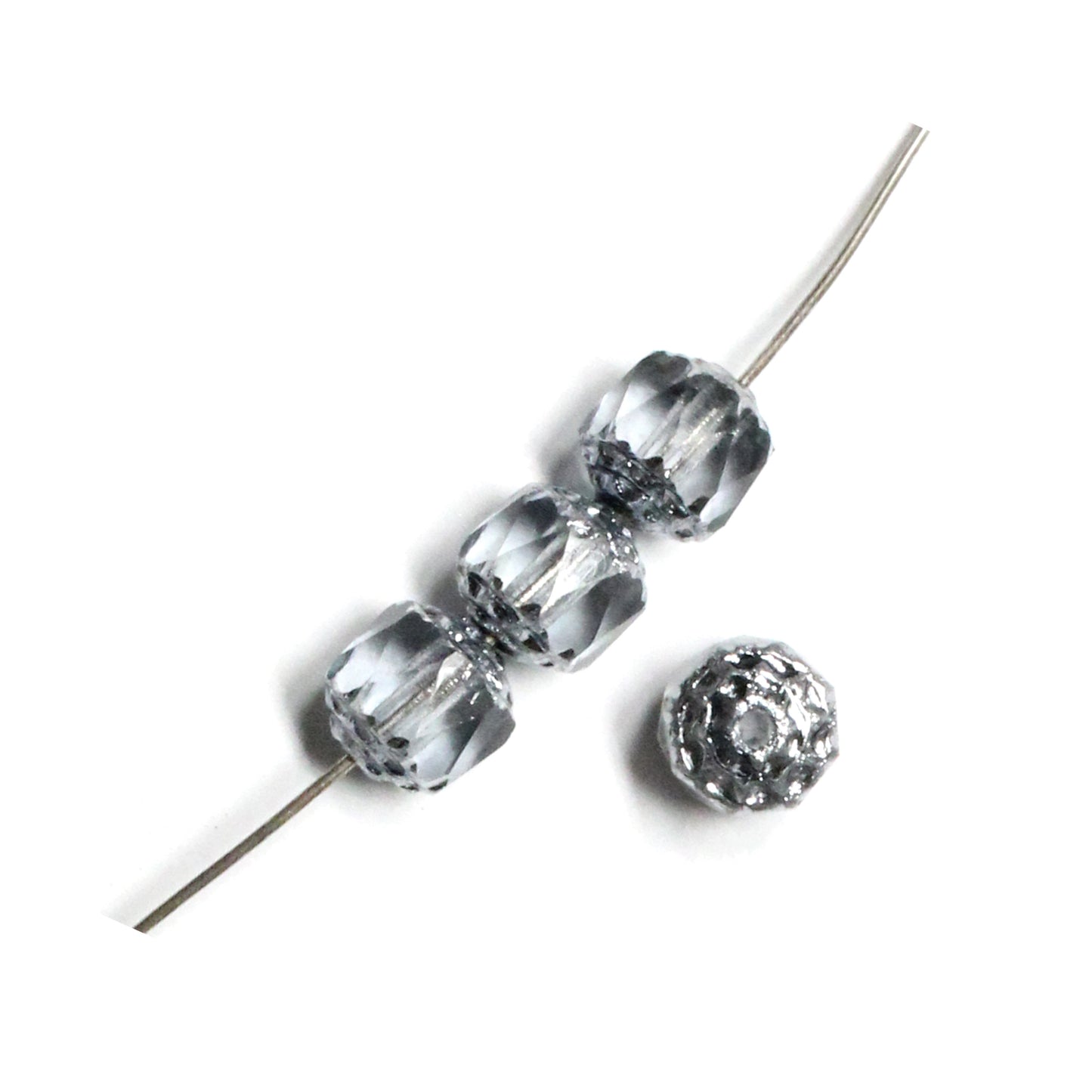 6mm Black Diamond Lantern Beads / Silver Coated Ends / 80 Bead Strand