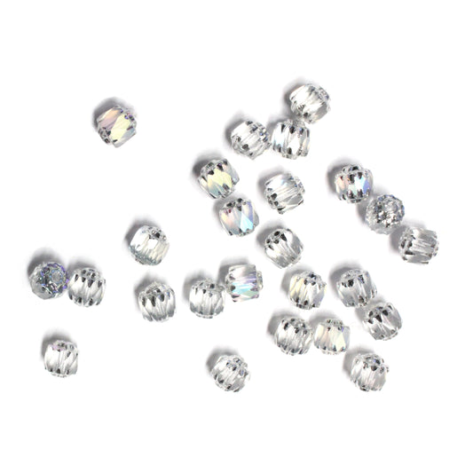 6mm Clear Crystal AB Lantern Beads / Silver Coated Ends / 25 Bead Pack