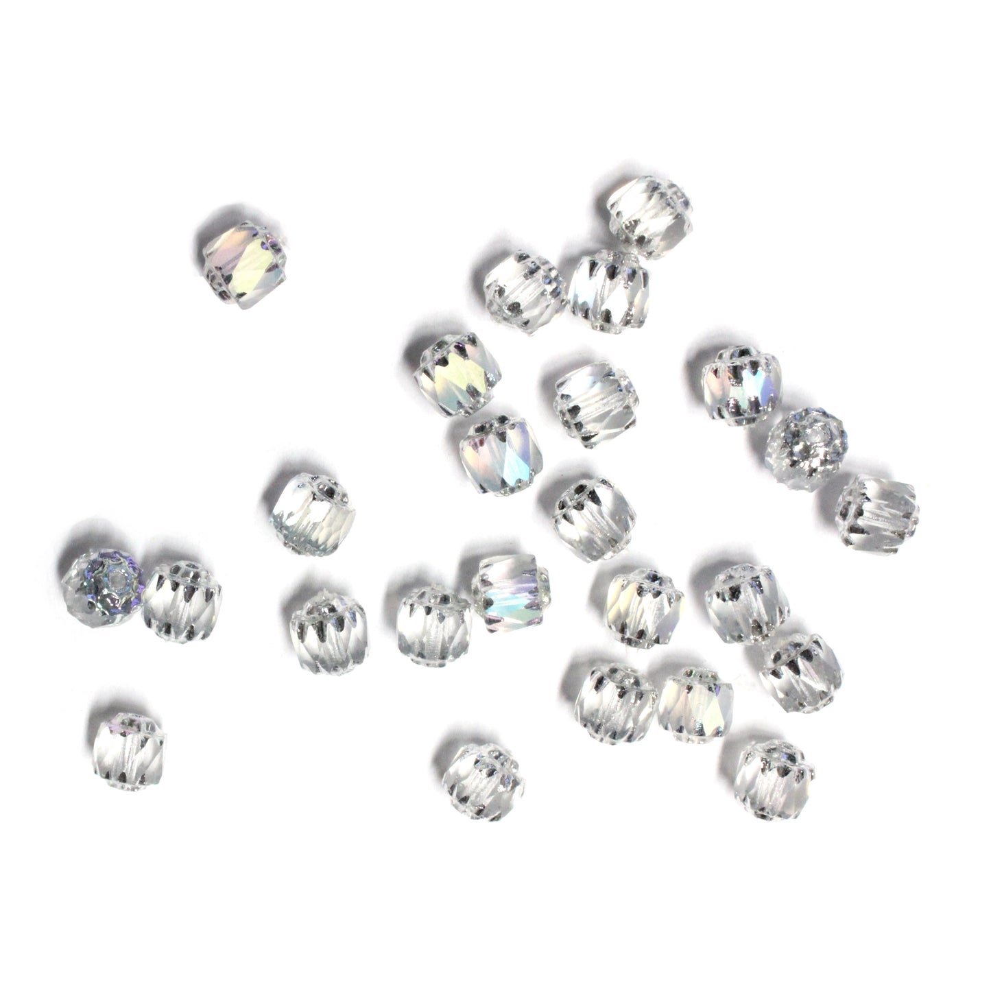 6mm Clear Crystal AB Lantern Beads / Silver Coated Ends / 80 Bead Strand