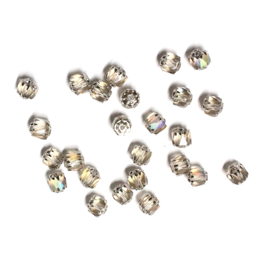 6mm Smoky Crystal AB Lantern Beads / Silver Coated Ends / 25 Bead Pack
