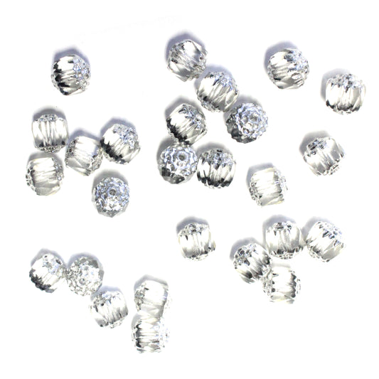 8mm Clear Crystal Lantern Beads / Silver Coated Ends / 25 Bead Pack