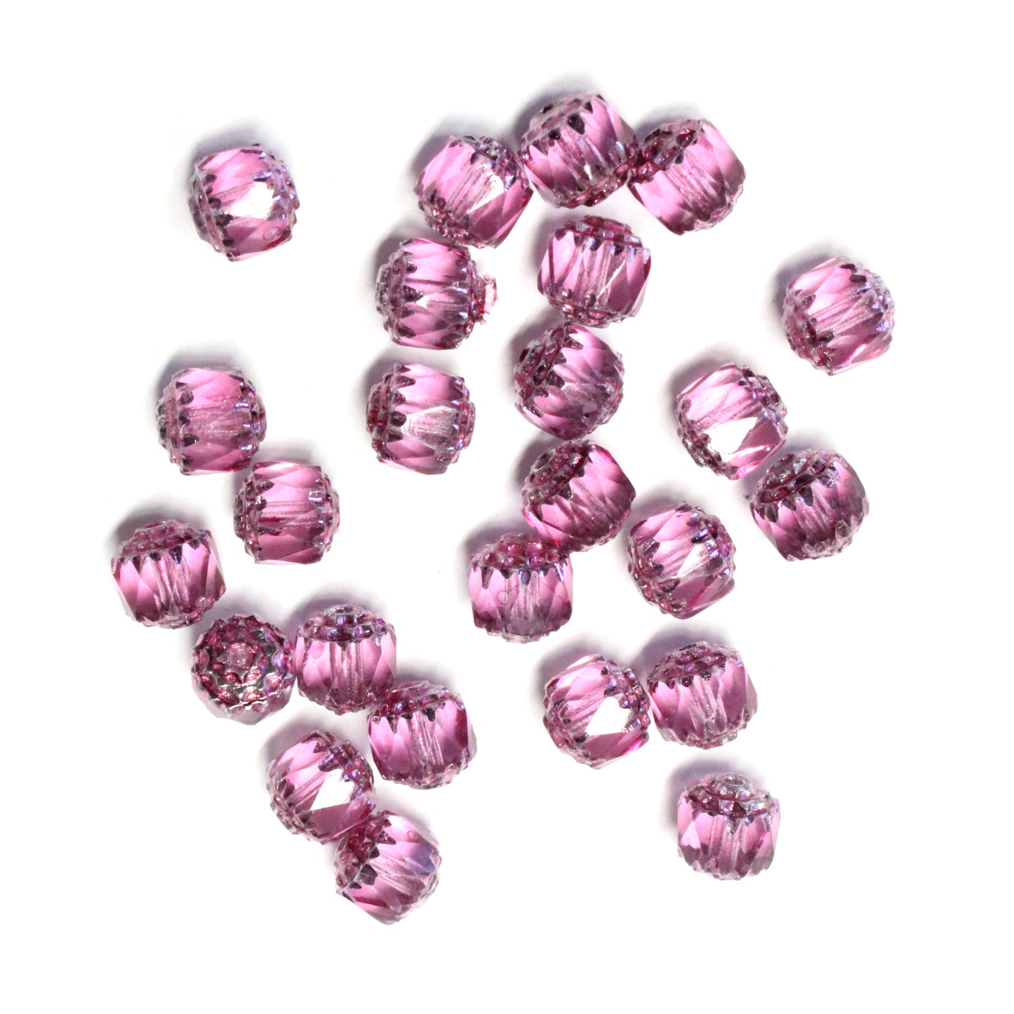 8mm Fuchsia Pink Lantern Beads / Silver Coated Ends / 25 Bead Pack