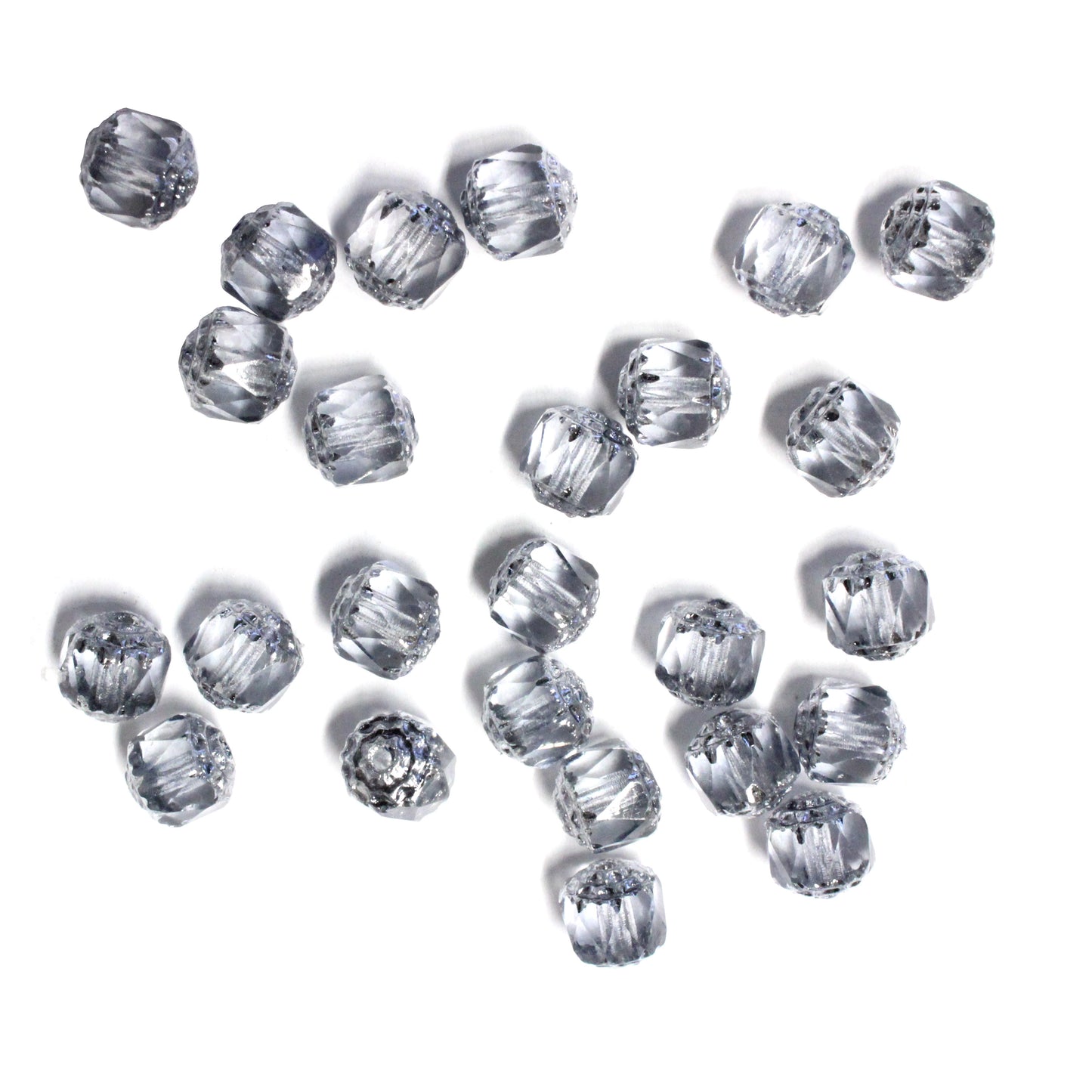 8mm Black Diamond Lantern Beads / Silver Coated Ends / 75 Bead Strand