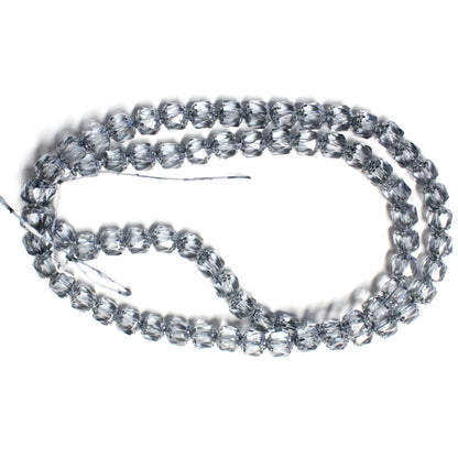 8mm Black Diamond Lantern Beads / Silver Coated Ends / 75 Bead Strand