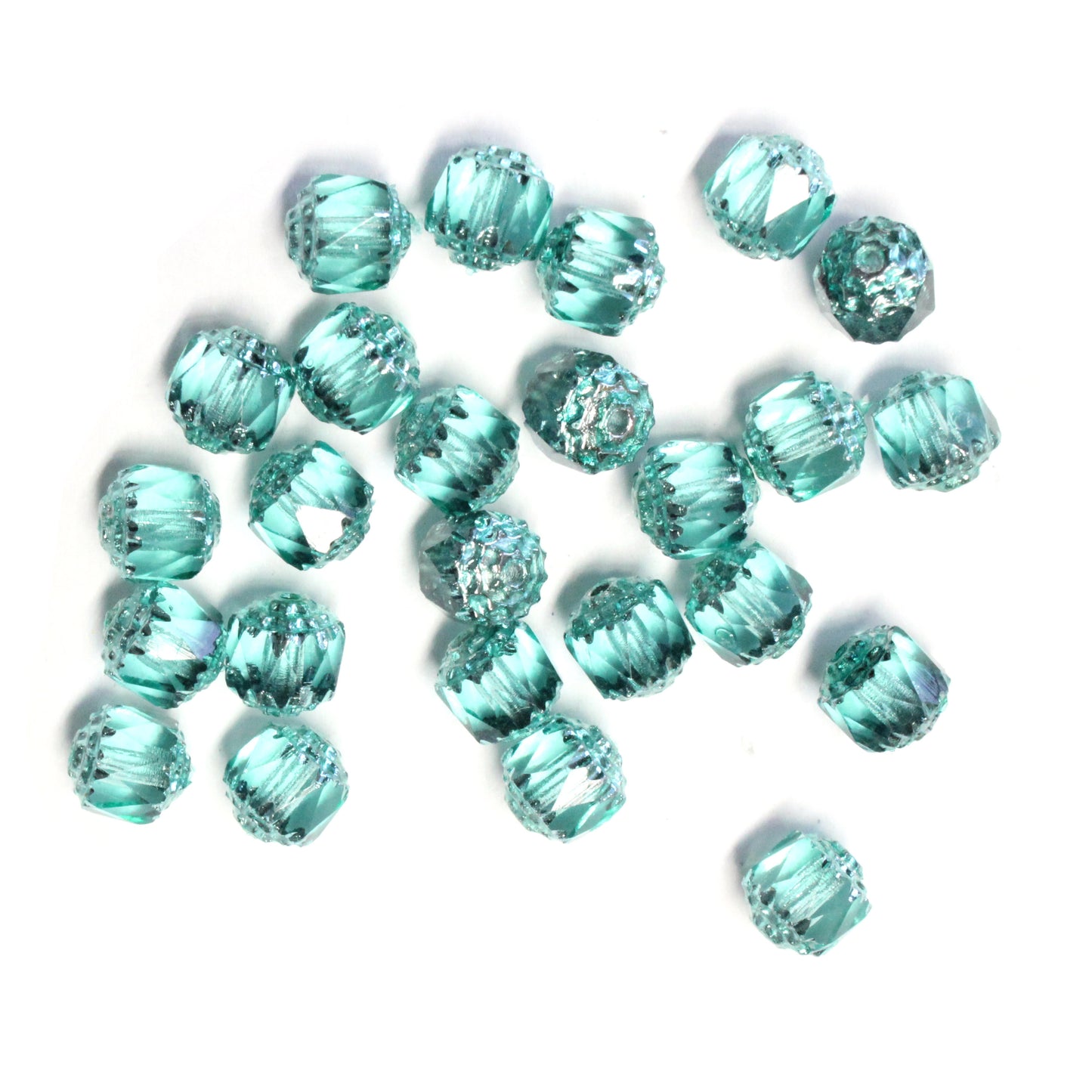 8mm Teal Green Lantern Beads / Silver Coated Ends / 25 Bead Pack