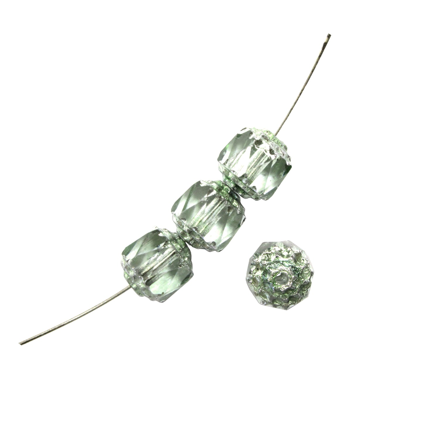 6mm Peridot Green Lantern Beads / Silver Coated Ends / 25 Bead Pack