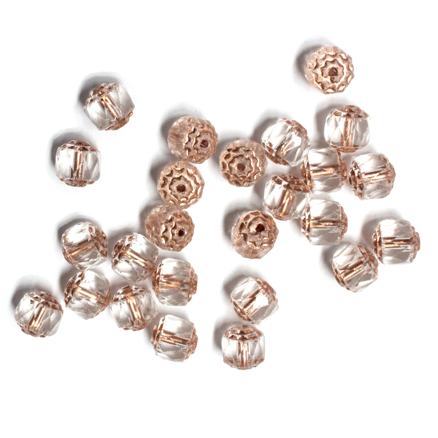 8mm Copper Lined Crystal Lantern Beads / Copper Coated Ends / 75 Bead Strand