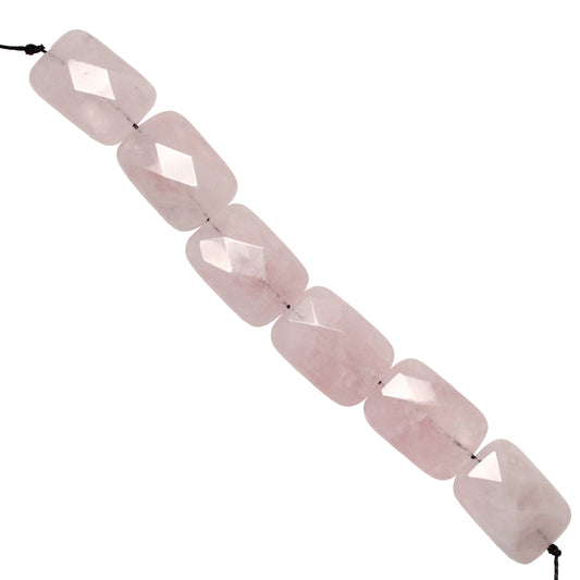 Rose Quartz Rectangle Faceted Beads / 6 Bead Strand / 25x18x8mm