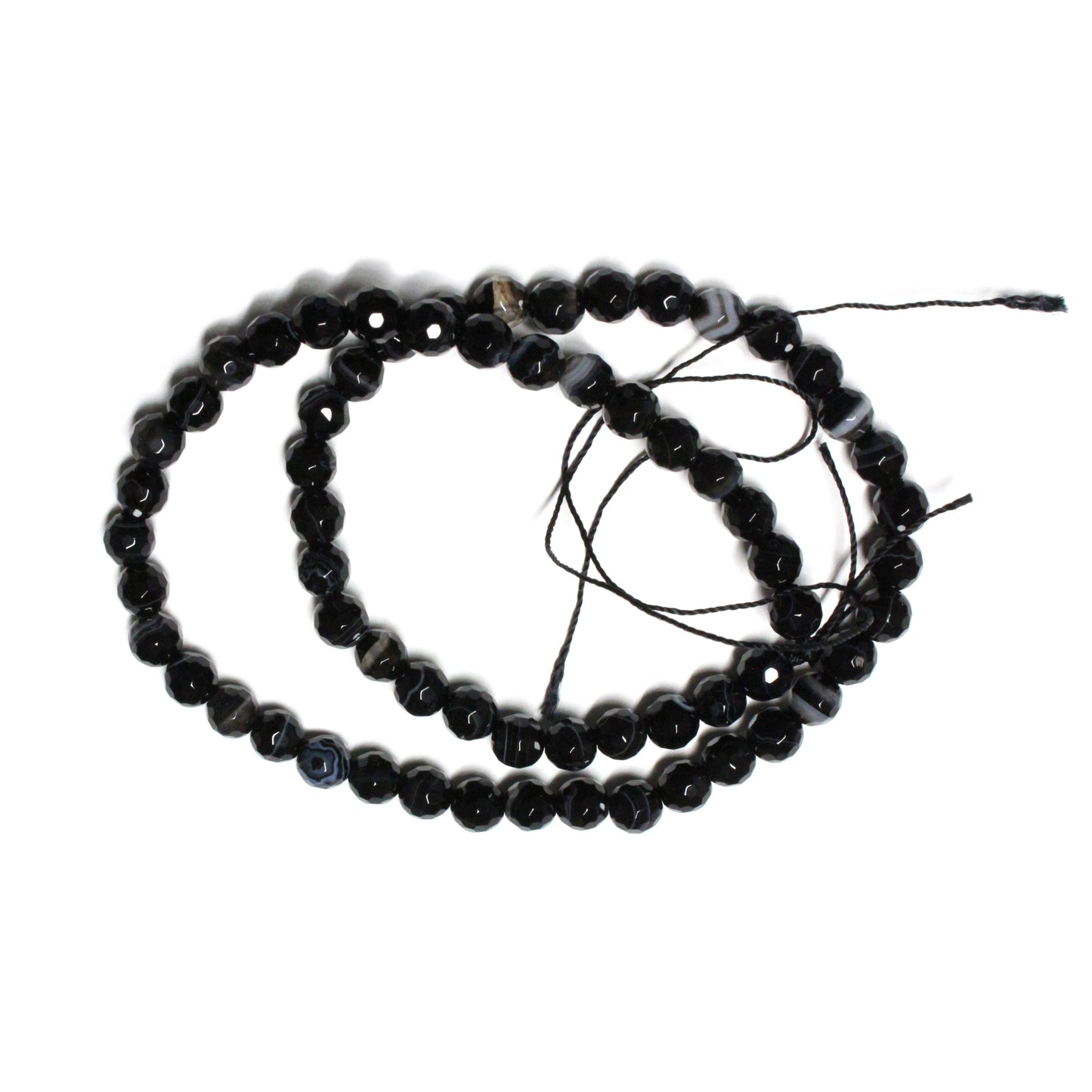 6mm Faceted Sardonyx / 15" Strand / black color / round beads