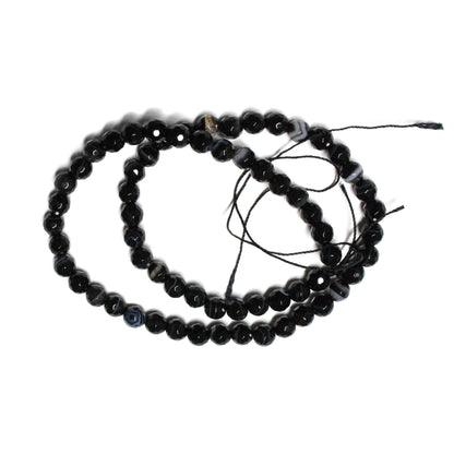 6mm Faceted Sardonyx / 15" Strand / black color / round beads