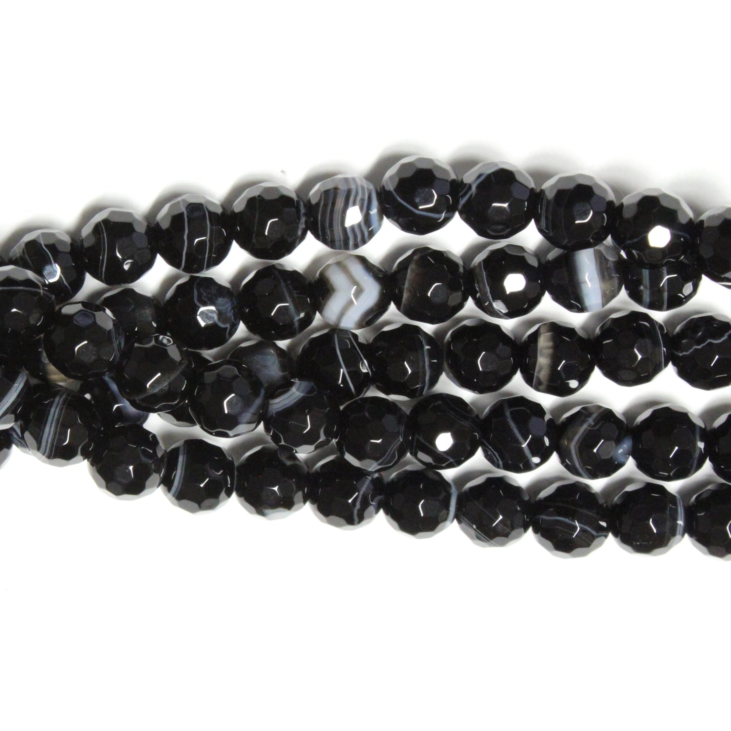 6mm Faceted Sardonyx / 15" Strand / black color / round beads