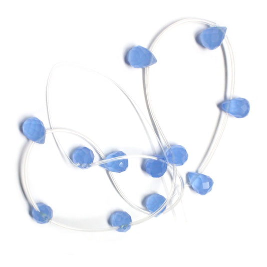 Blue Chalcedony Faceted Teardrops / 12 Bead Strand / 12x10mm / man-made translucent stone