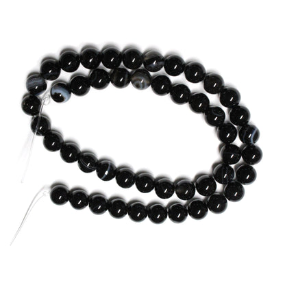 8mm Sardonyx / 15" Strand / black color / smooth round beads