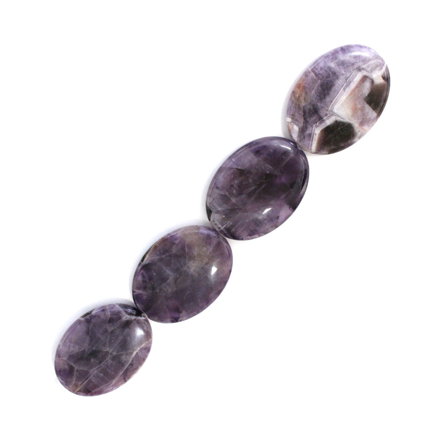 Dog Teeth Amethyst Oval Beads / 4 Bead Strand / 40mmx30x8mm / smooth polished natural stone focal bead