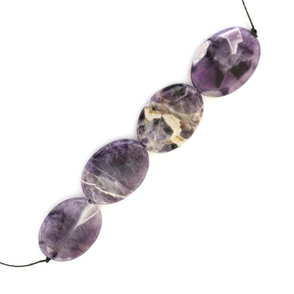 Dog Teeth Amethyst Oval Beads / 4 Bead Strand / 40x30x8mm / smooth polished natural stone focal bead