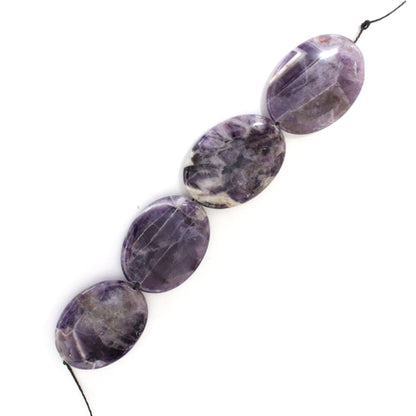 Dog Teeth Amethyst Oval Beads / 4 Bead Strand / 40x30x8mm / smooth polished natural stone focal bead