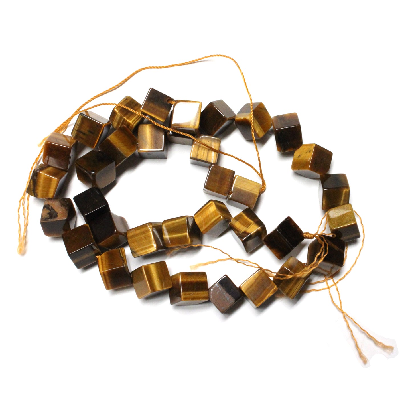 Tiger's Eye Cube Beads / 15" Strand / 7-8mm cube drilled on a diagonal