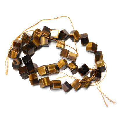 Tiger's Eye Cube Beads / 15" Strand / 7-8mm cube drilled on a diagonal