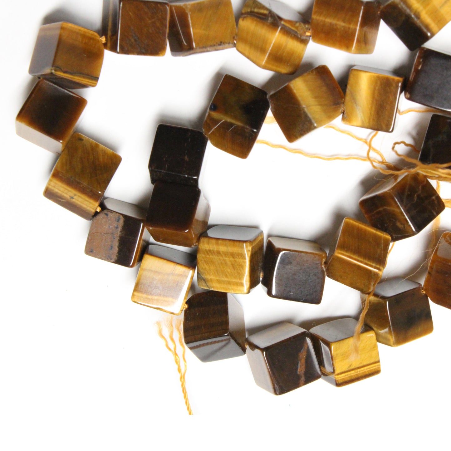 Tiger's Eye Cube Beads / 15" Strand / 7-8mm cube drilled on a diagonal