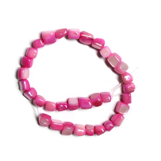 FUCHSIA 6mm Cube Shell Beads / 8 Inch Strand / permanently dyed glossy