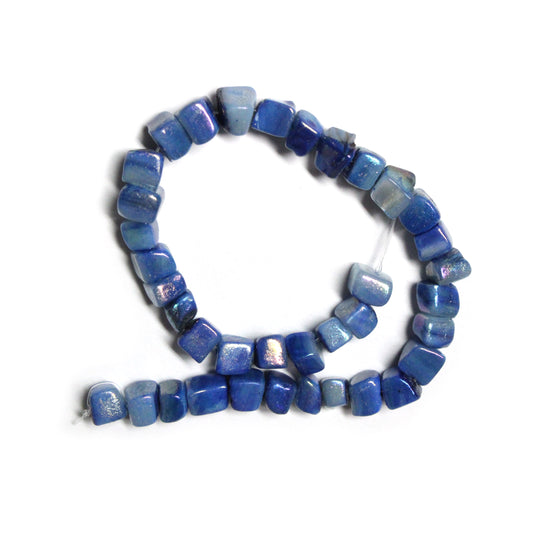 BLUE 6mm Cube Shell Beads / 8 Inch Strand / permanently dyed glossy