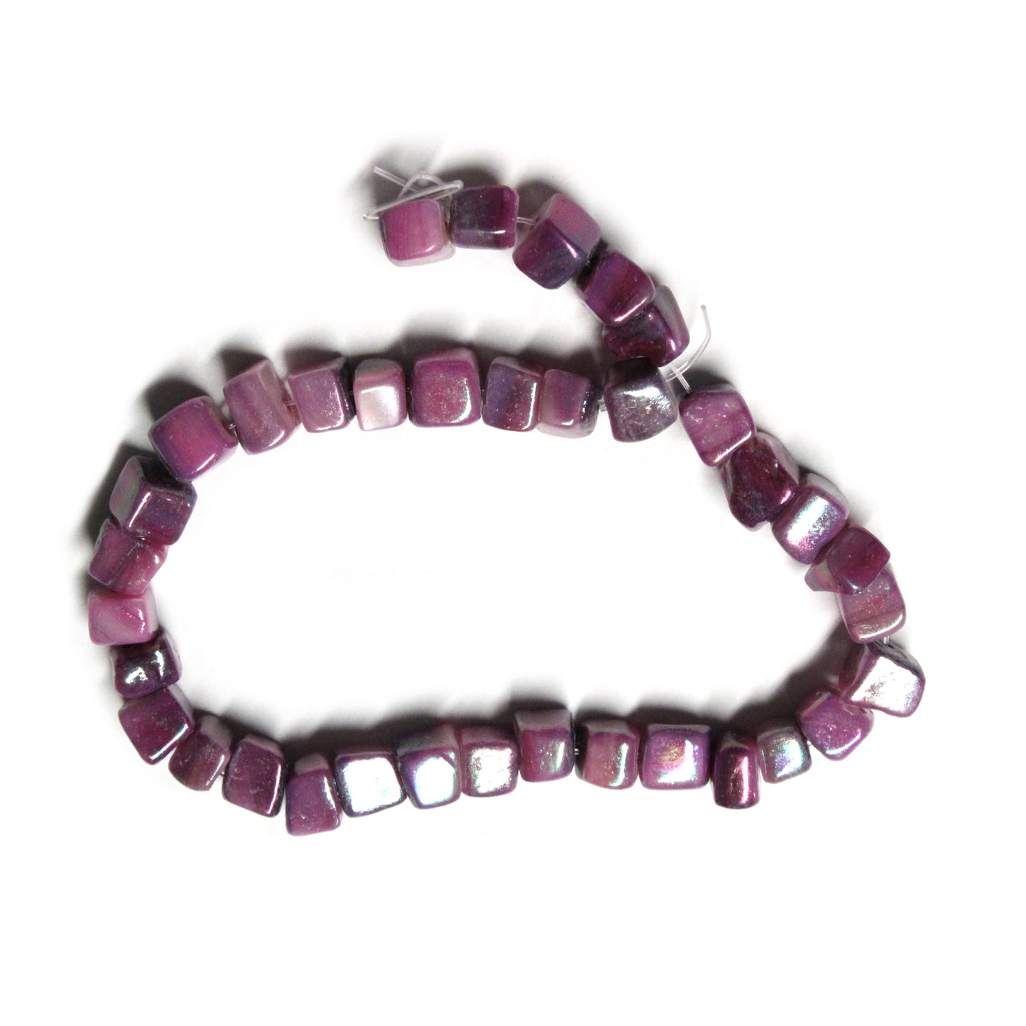 PURPLE 6mm Cube Shell Beads / 8 Inch Strand / permanently dyed glossy