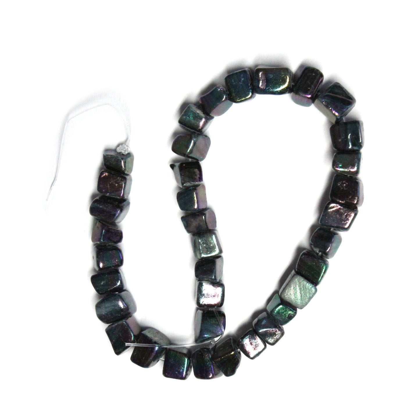 BLACK 6mm Cube Shell Beads / 8 Inch Strand / permanently dyed glossy