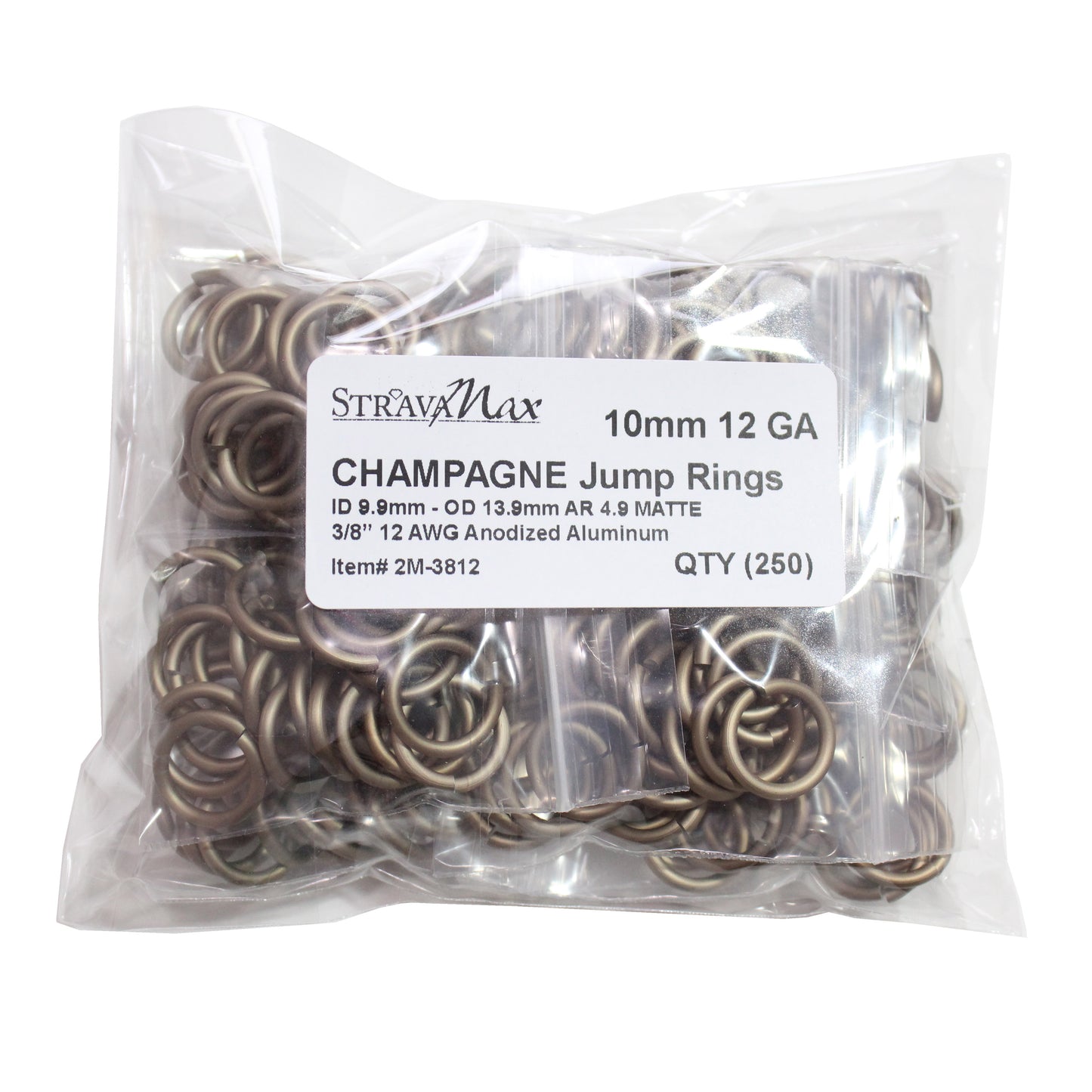 MATTE CHAMPAGNE 10mm 12 GA Jump Rings / sawcut round open anodized aluminum / 250 Pack