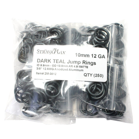 MATTE DARK TEAL 10mm 12 GA Jump Rings / sawcut round open anodized aluminum / 250 Pack