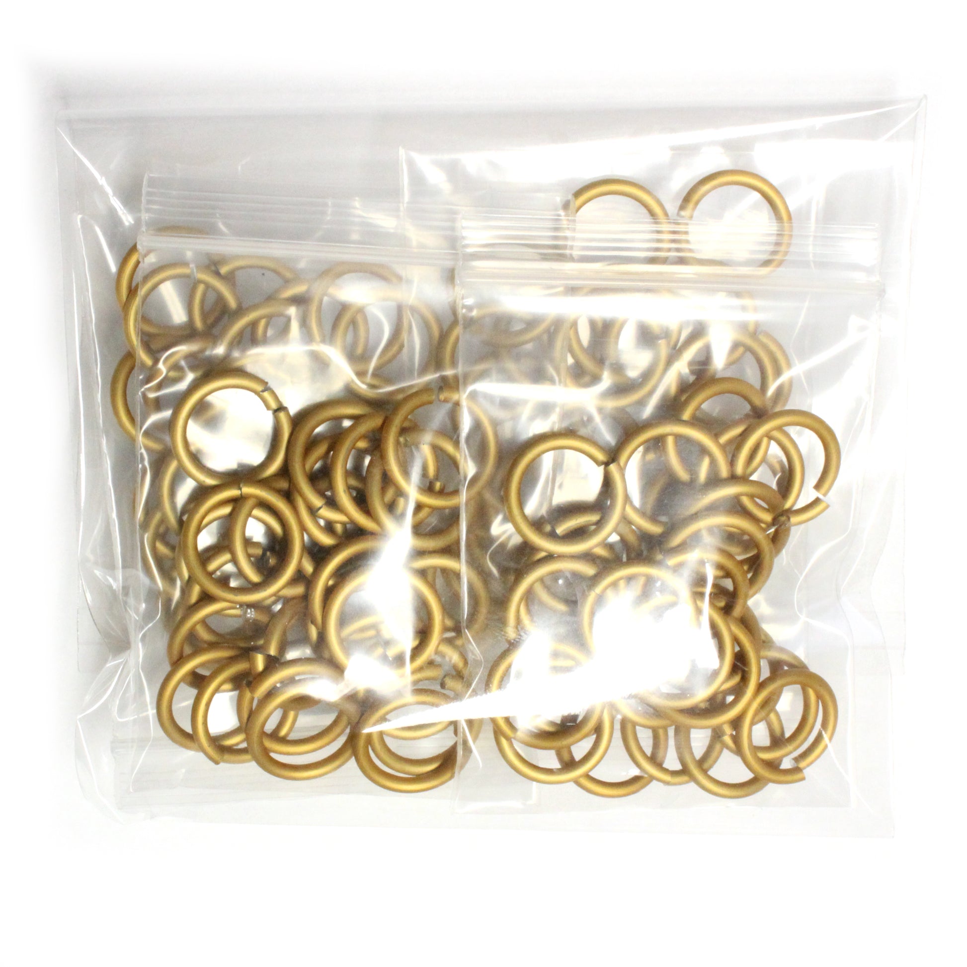 100 Pack - 10mm MATTE GOLD Aluminum Jump Rings - reverse view