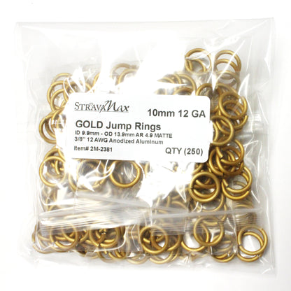 MATTE GOLD 10mm 12 GA Jump Rings - 250 Pack