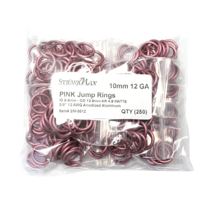 MATTE PINK 10mm 12 GA Jump Rings / 250 Rings