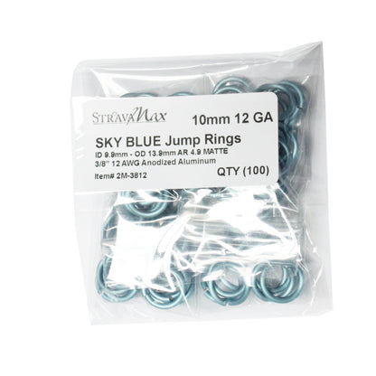 MATTE SKY BLUE 10mm 12 GA Jump Rings / 100 Pack