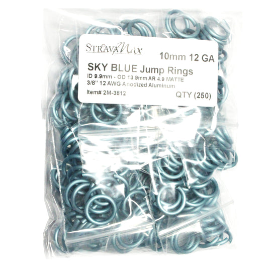 MATTE SKY BLUE 10mm 12 GA Jump Rings / 250 Pack