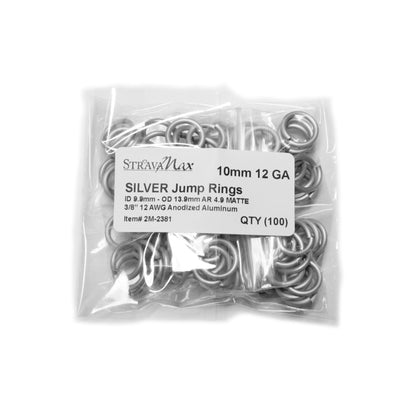 MATTE SILVER 10mm 12 GA Jump Rings - 100 Pack