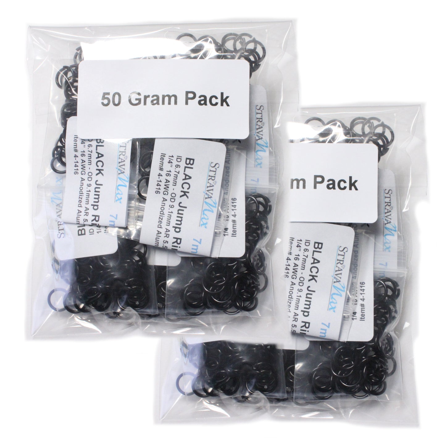 SHINY BLACK 7mm 16 GA AWG Jump Rings - 100 Gram Pack