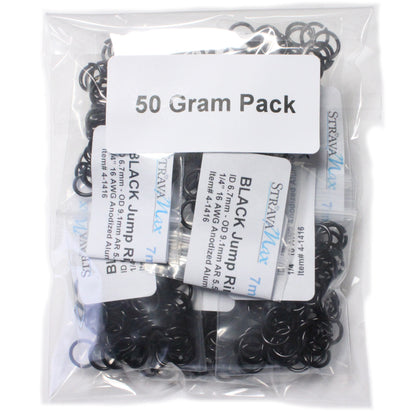 SHINY BLACK 7mm 16 GA AWG Jump Rings - 50 Gram Pack