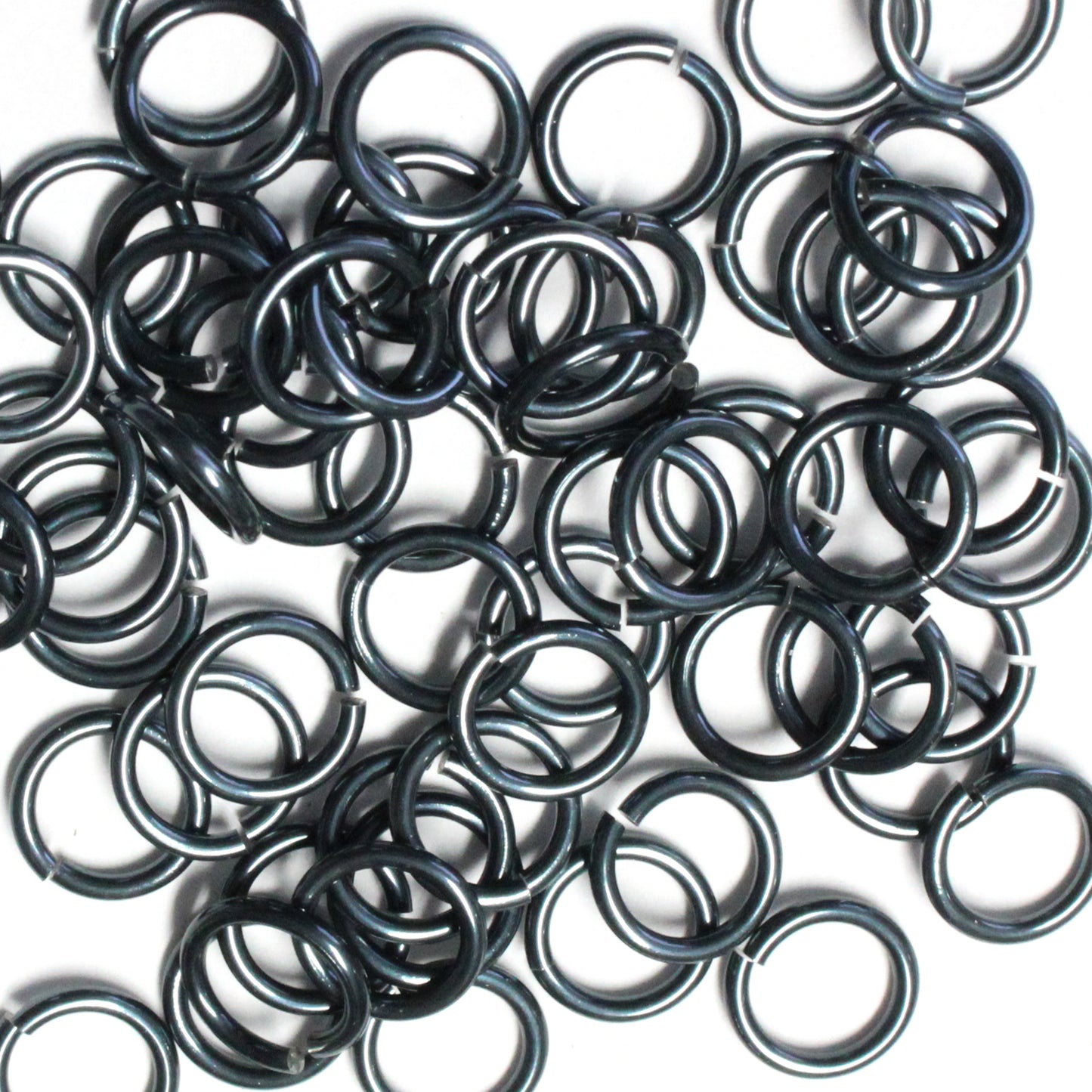 SHINY DARK TEAL 7mm 16 GA AWG Jump Rings / sawcut round open anodized aluminum