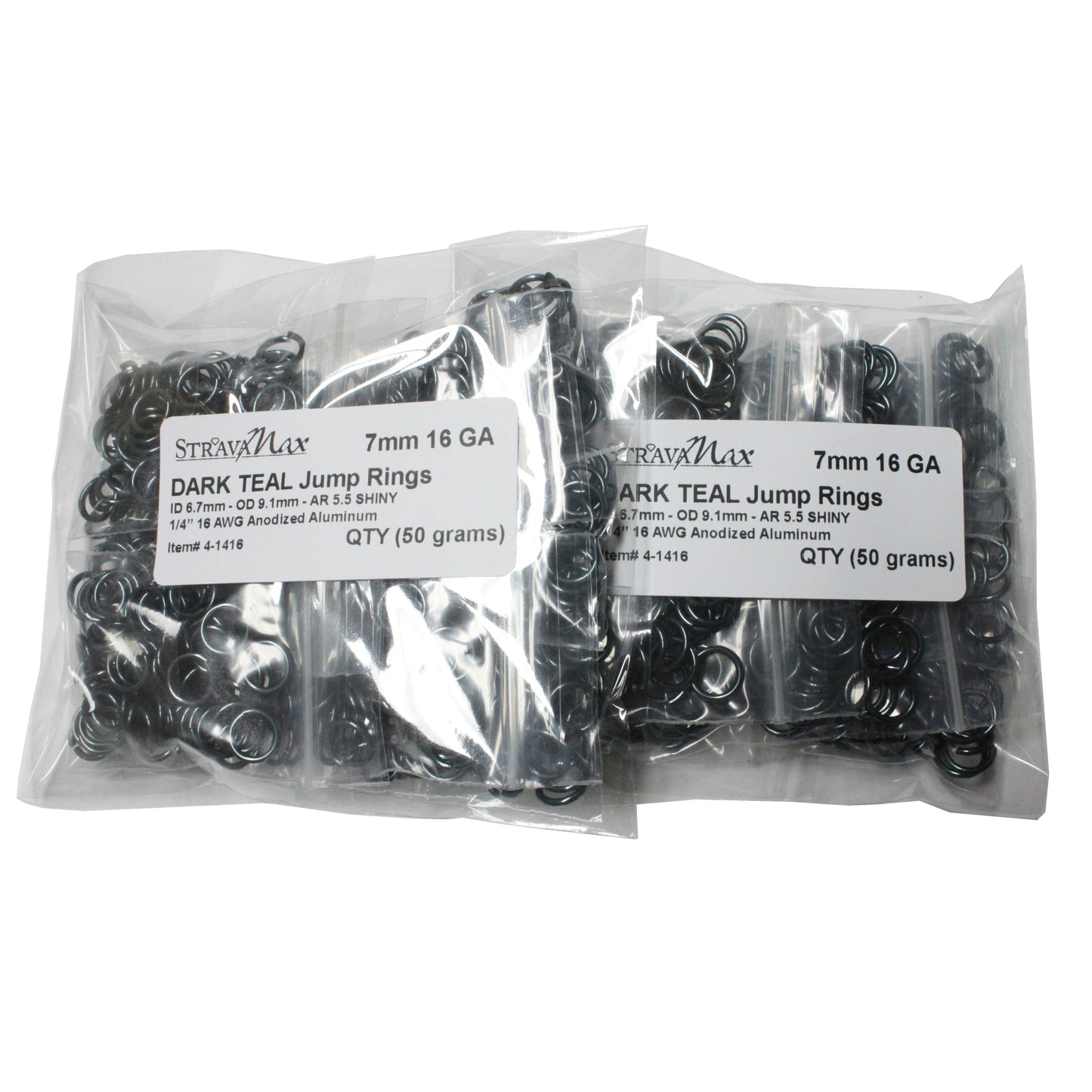 SHINY DARK TEAL 7mm 16 GA AWG Jump Rings / sawcut round open anodized aluminum / 100 Gram Pack