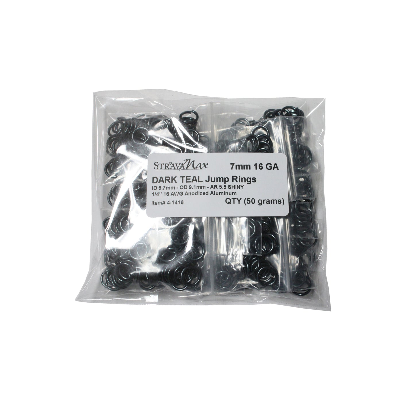 SHINY DARK TEAL 7mm 16 GA AWG Jump Rings / sawcut round open anodized aluminum / 50 Gram Pack