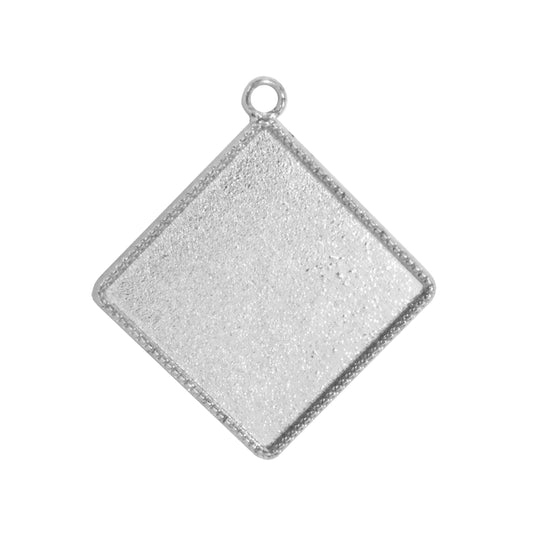 Radiant Square Bezel Charm / 20mm ID / bright silver finish / plated zinc alloy