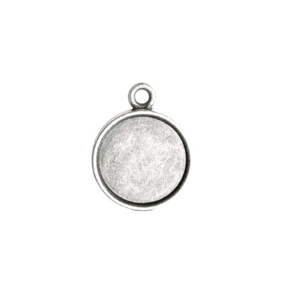 Radiant Round Bezel Charm / 14mm ID / antique silver finish / plated zinc alloy